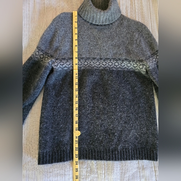 Eddie Bauer Sweater Mens M Gray Nordic Fair Isle Lambswool Rolled Turtleneck - Picture 4 of 6